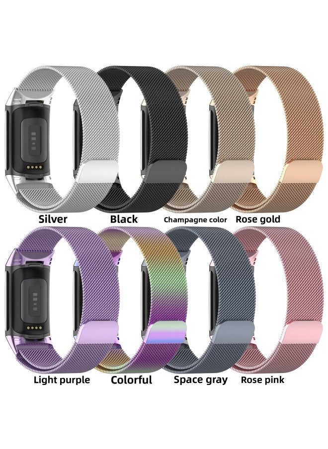 Generic - Suitable For Fitbit Charge 6 Milanese Nice Strap Charge 5 Three Bead Metal Solid Steel Strap-Color:Milan Space Gray - Image 1