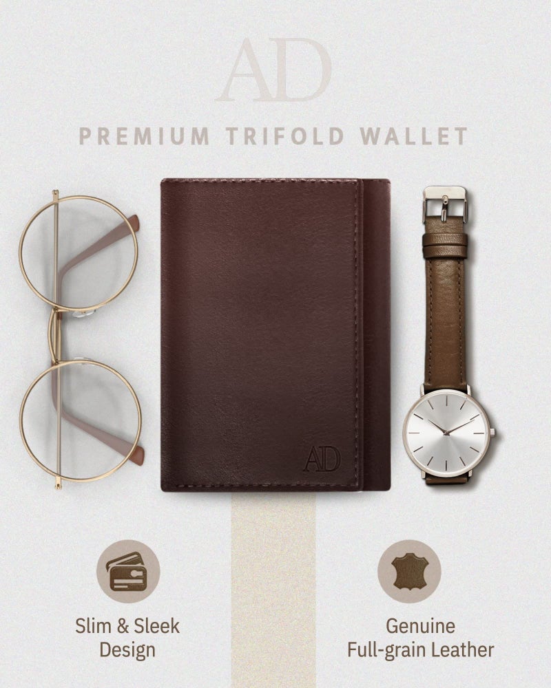 Access Denied Genuine Leather Wallets For Men - Trifold Mens Wallet With ID Window RFID Blocking,Coffee Bean - Image 2