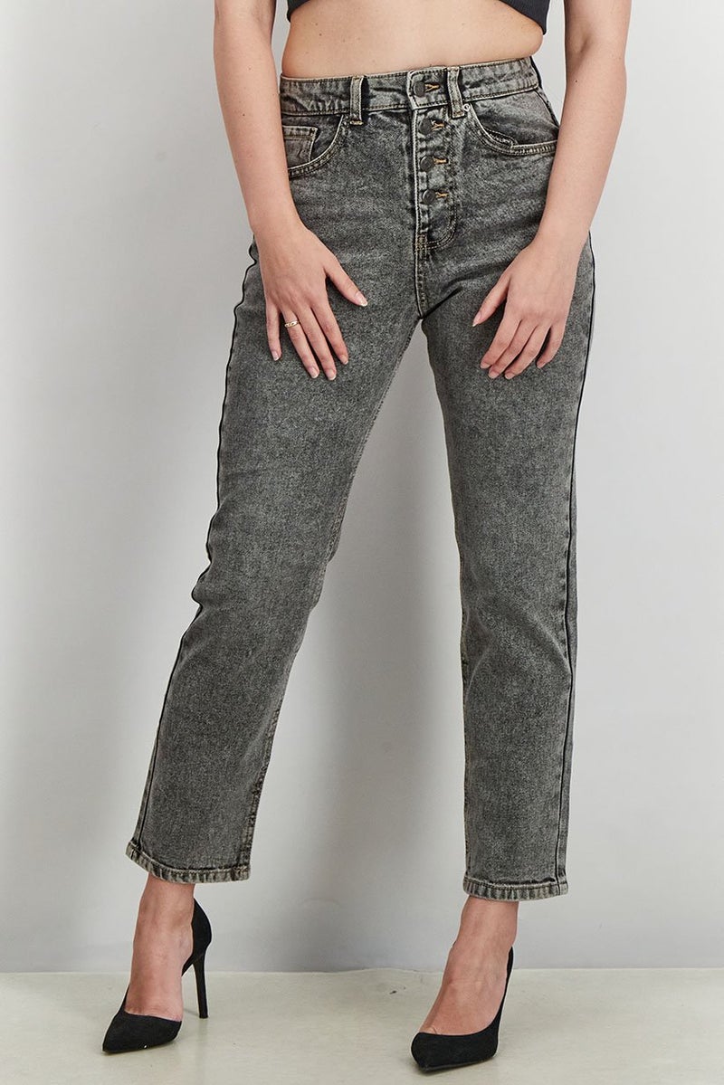 Don't Call Me Jennyfer Women Slim Mom Fit Solid Non Stretchable Pants, Wash Grey - Image 1
