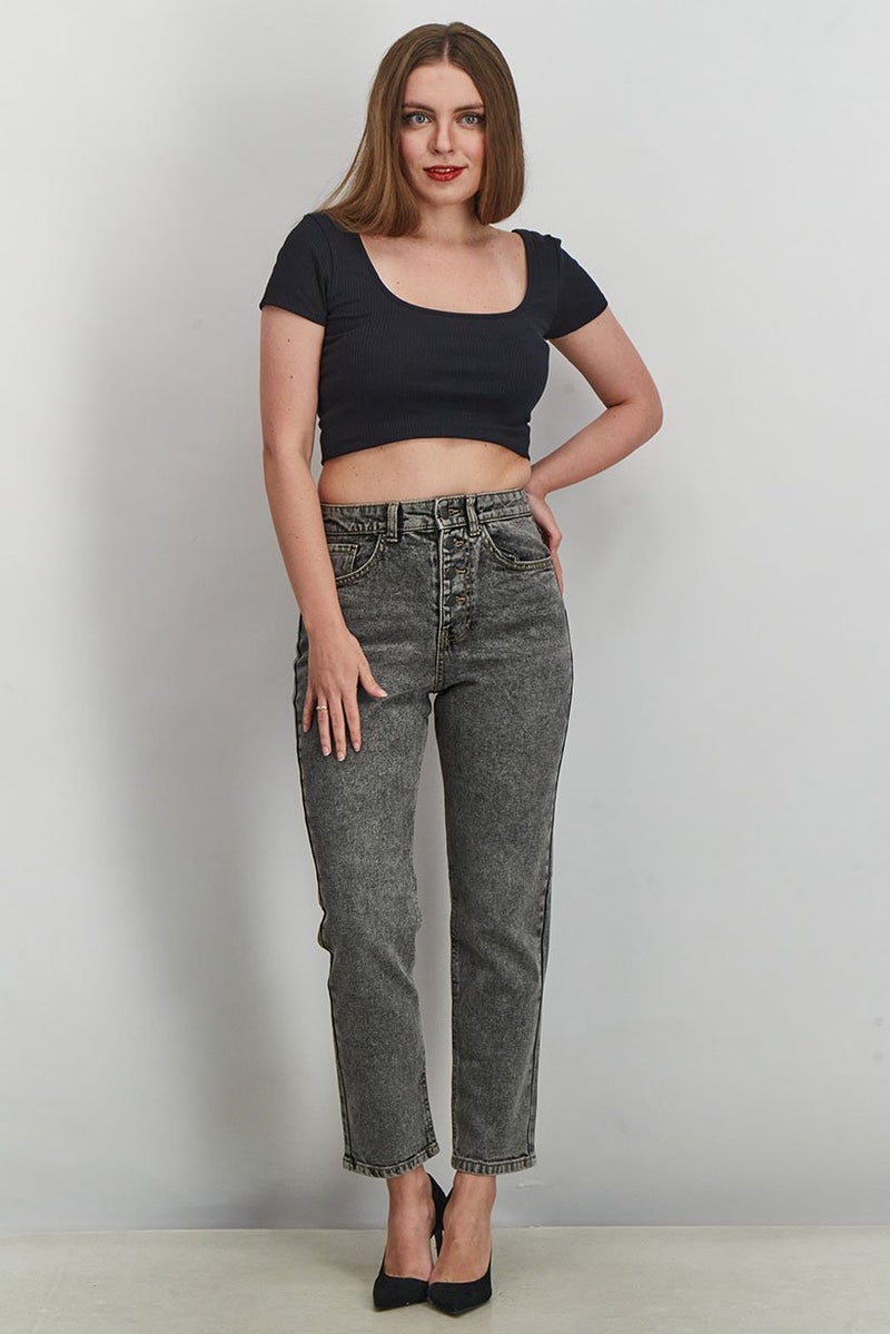 Don't Call Me Jennyfer Women Slim Mom Fit Solid Non Stretchable Pants, Wash Grey - Image 2