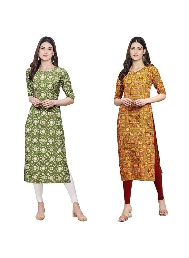 Pinkmint store Stylish Women's Crepe Printed Straight Kurti (pack of 2) XL - Image 1