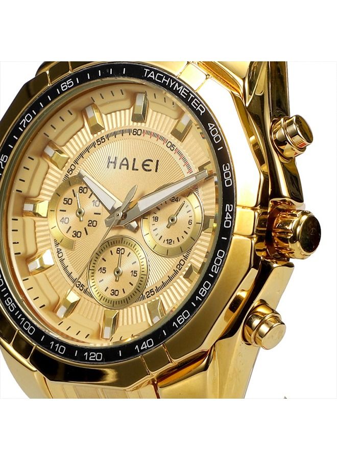 هالي ساعة هالي هارلي للرجال بشاشة عرض تناظرية وسوار من الفولاذ المقاوم للصدأ 3007M - 45 مم - ذهبية - Image 4