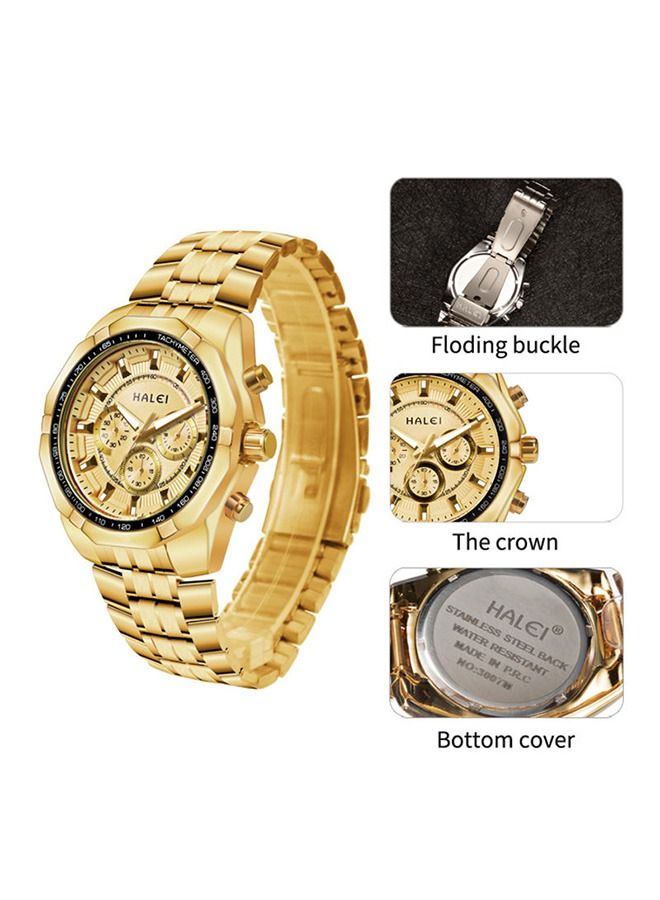 هالي ساعة هالي هارلي للرجال بشاشة عرض تناظرية وسوار من الفولاذ المقاوم للصدأ 3007M - 45 مم - ذهبية - Image 3
