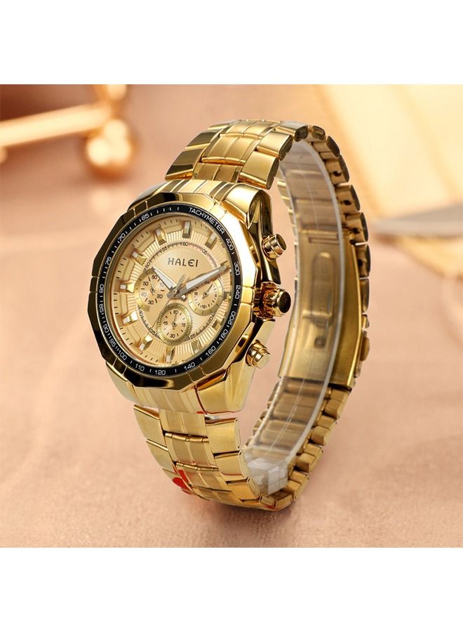 هالي ساعة هالي هارلي للرجال بشاشة عرض تناظرية وسوار من الفولاذ المقاوم للصدأ 3007M - 45 مم - ذهبية - Image 2