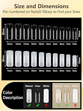 Deciniee Nail Tips for Gel Acrylic Extensions 1000Pcs Clear Natural Square Tips Full Cover Nail Kit for Women Girls - Image 3