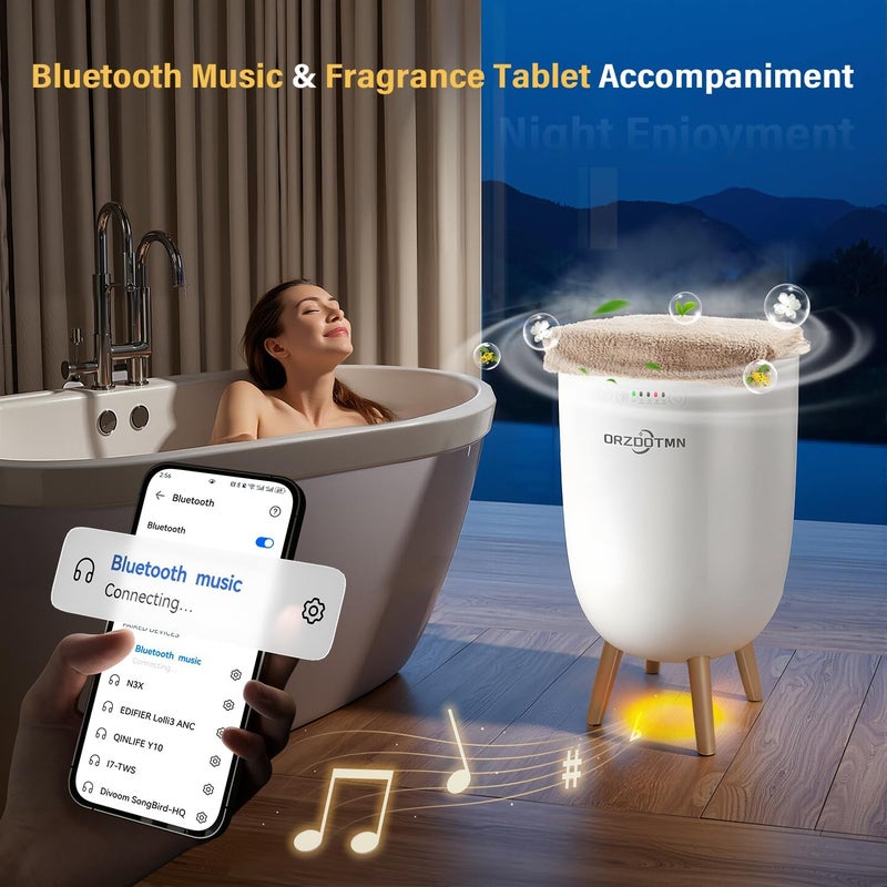 ORZDOTMN Towel Warmers for Bathroom Rapid Heating - Luxury Towel Warmer Heated Bucket with Bluetooth Speaker, Fits up to 3 Oversized Towels, Blankets, Bathrobe - With Timer, Mood Light – Bathroom Gifts Idea - Image 5