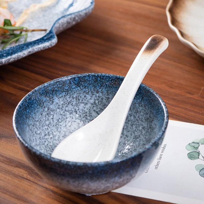 Ceramic Rice Spoons Set of 4 Retro Porcelain Soup Spoons for Japanese Cuisine - Image 5
