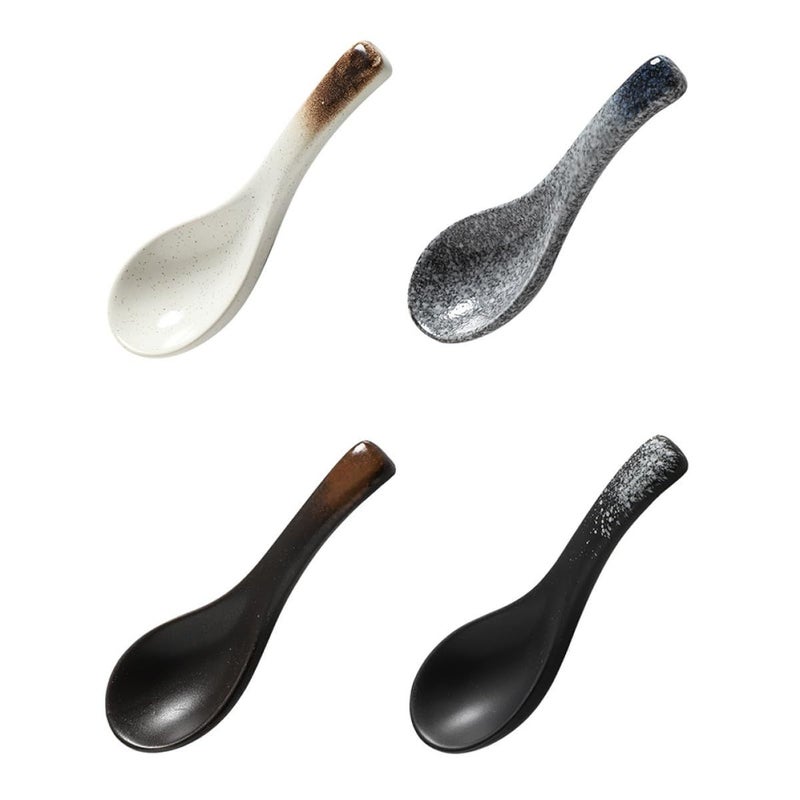 Ceramic Rice Spoons Set of 4 Retro Porcelain Soup Spoons for Japanese Cuisine - Image 2
