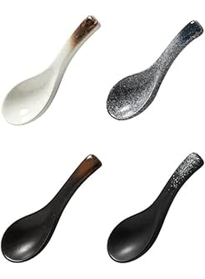 Ceramic Rice Spoons Set of 4 Retro Porcelain Soup Spoons for Japanese Cuisine - Image 1