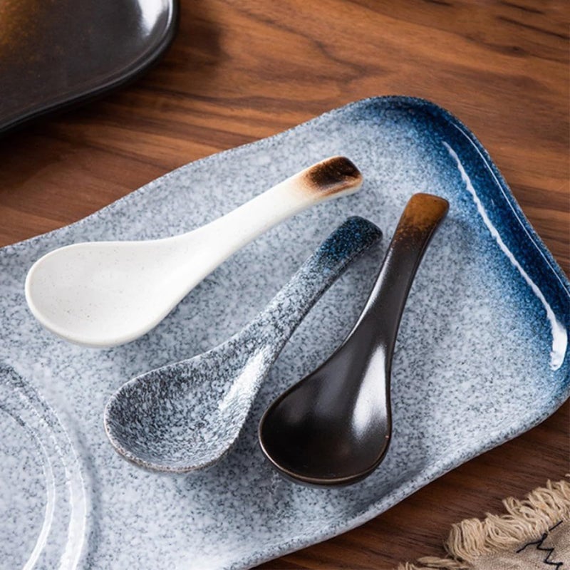 Ceramic Rice Spoons Set of 4 Retro Porcelain Soup Spoons for Japanese Cuisine - Image 4