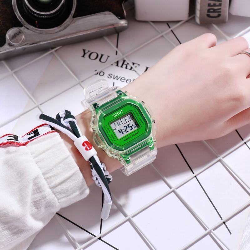Trendy Transparent LED Sports Watch for Women Green 