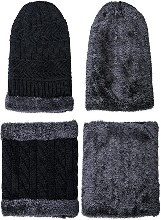 BeFall Woolen Beanie/Skull Cap & Neck Warmer (Muffler) Combo For Winters With InSide Fur | Warm Hat | Hedging Hat Scarf Set | Woolen Cap | Ear Warmer Neck Warmer set (BLACK-MAROON) - Image 3