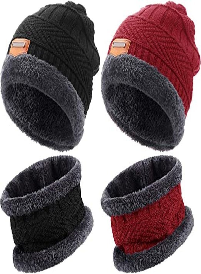 BeFall Woolen Beanie/Skull Cap & Neck Warmer (Muffler) Combo For Winters With InSide Fur | Warm Hat | Hedging Hat Scarf Set | Woolen Cap | Ear Warmer Neck Warmer set (BLACK-MAROON) - Image 1