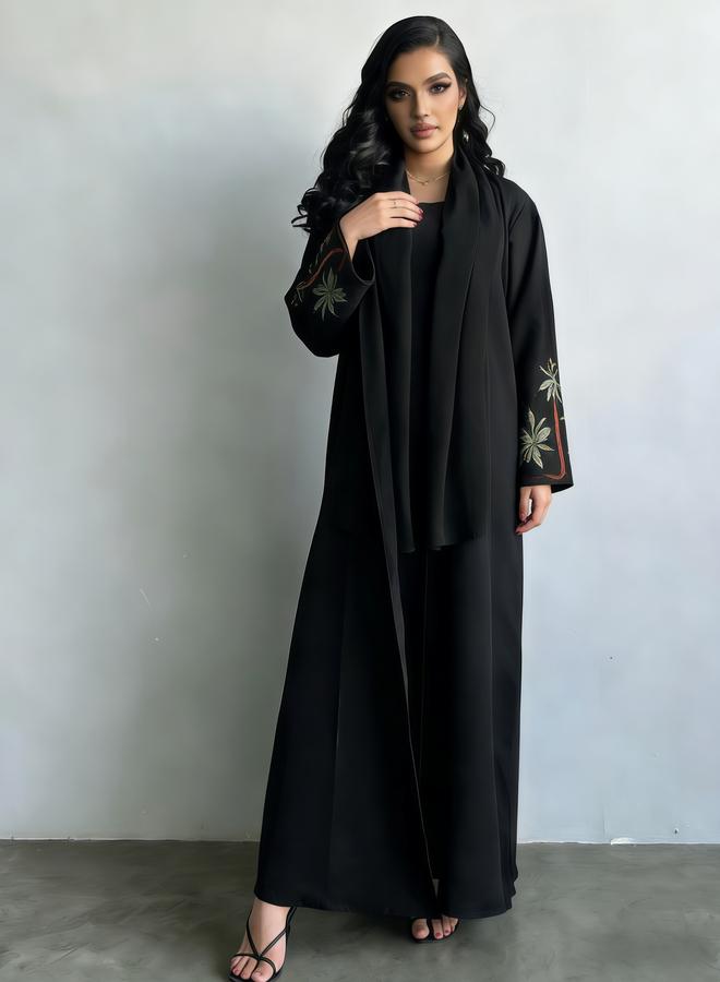 تايك تو عباية نسائية مفتوحة من الأمام ومطرزة بلون أسود - Image 4