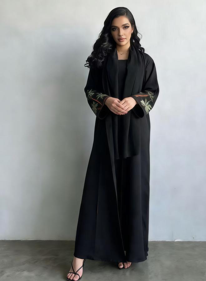 تايك تو عباية نسائية مفتوحة من الأمام ومطرزة بلون أسود - Image 5