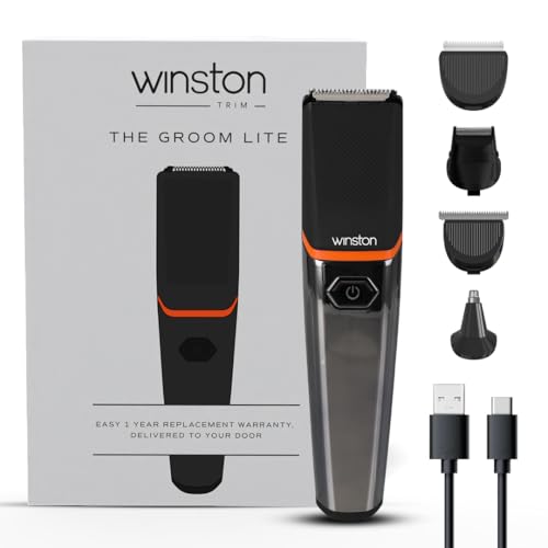 Winston Groom Lite 4 in 1 Grooming Set for Men with 7 Length Attachment Comb, Fast Charging Face, Ear, Nose, Beard, Body Hair Trimmer for Men - Image 1