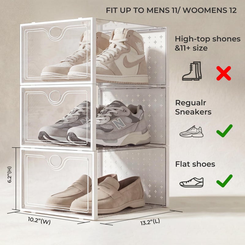 Pinkpum 15 Pack X-Large Shoe Storage Boxes Fit US Size 11, Shoe Organizer for Closet Clear Plastic Stackable Shoe Dispaly Case Holder Bins, Sneaker Storage for Sneakerheads White for Home and Family - Image 2