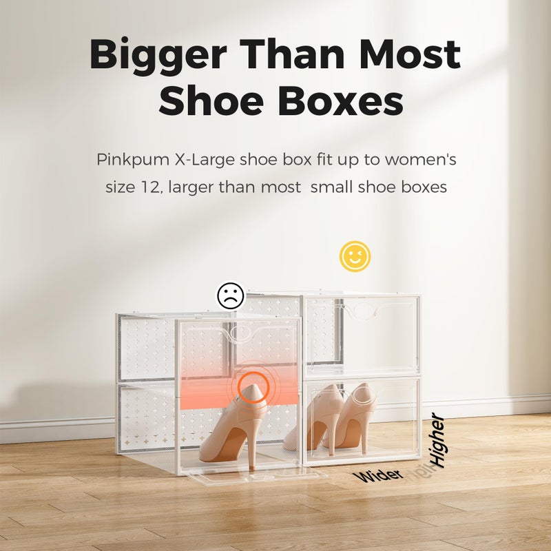 Pinkpum 15 Pack X-Large Shoe Storage Boxes Fit US Size 11, Shoe Organizer for Closet Clear Plastic Stackable Shoe Dispaly Case Holder Bins, Sneaker Storage for Sneakerheads White for Home and Family - Image 3