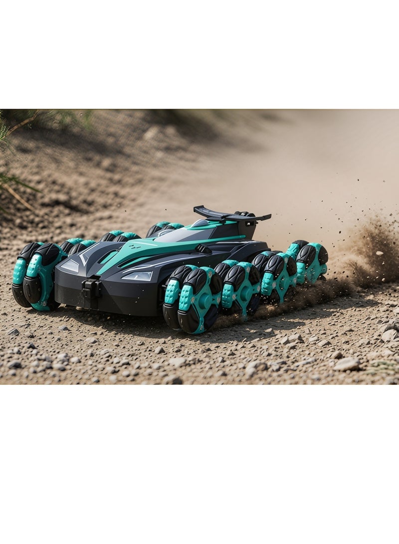 SMARTX RC Stunt Car for Kids 2.4GHz Remote Control Stunt Car with Function Light 360° Rotation Unique 8-wheels Climbing Stunt Drift Car Spray Intelligence Training Remote Control Car Toy With Sound Effect Green - Image 1