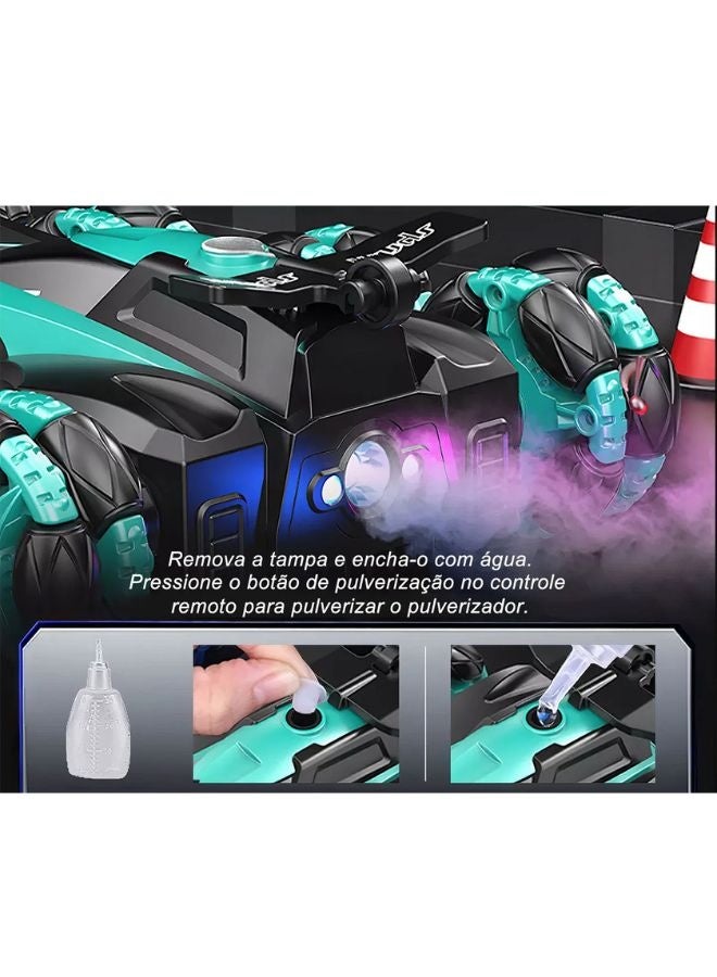 SMARTX RC Stunt Car for Kids 2.4GHz Remote Control Stunt Car with Function Light 360° Rotation Unique 8-wheels Climbing Stunt Drift Car Spray Intelligence Training Remote Control Car Toy With Sound Effect Green - Image 4