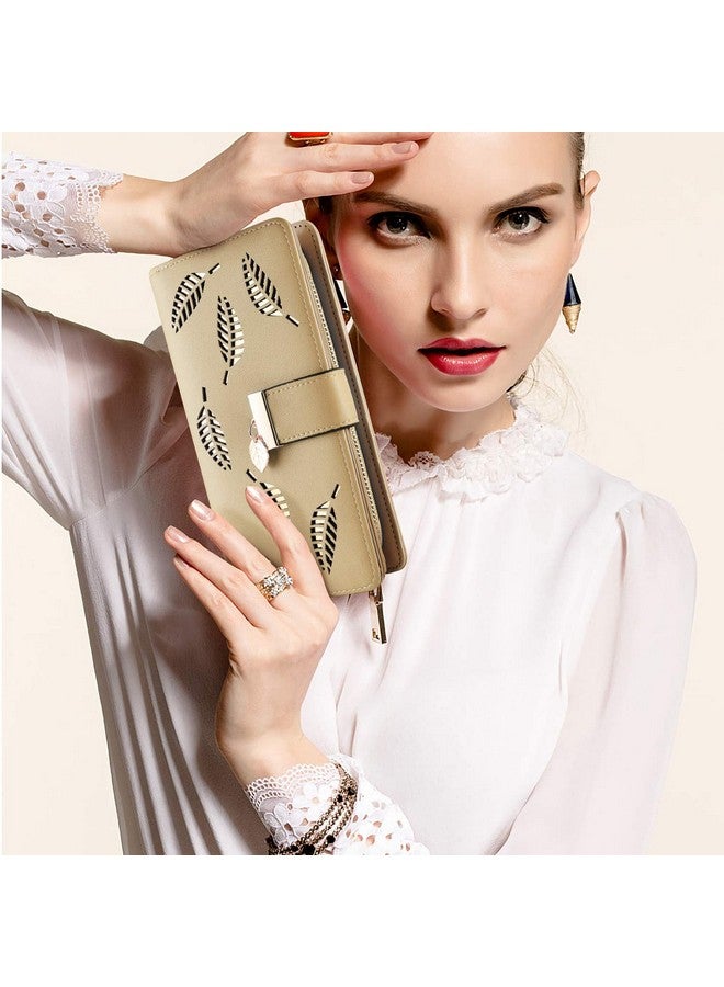PGXT Women'S Long Leather Card Holder Purse Zipper Buckle Elegant Clutch Wallet (Khaki) - Image 4