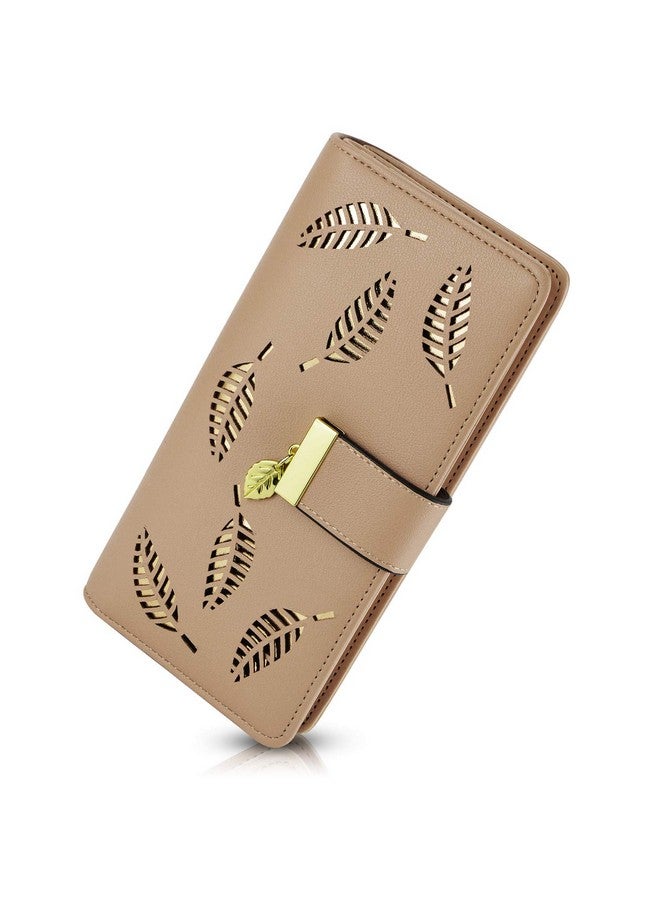 PGXT Women'S Long Leather Card Holder Purse Zipper Buckle Elegant Clutch Wallet (Khaki) - Image 1