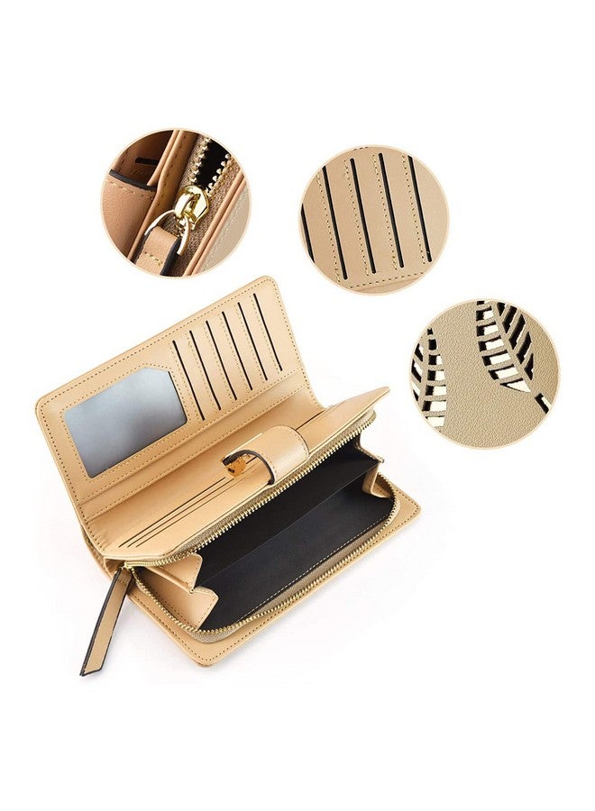 PGXT Women'S Long Leather Card Holder Purse Zipper Buckle Elegant Clutch Wallet (Khaki) - Image 2