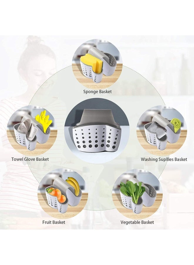 Sink Storage Basket, Kitchen Sink Sponge Holder, Kitchen Faucet Storage Rack, Hanging, Adjustable Strap, Kitchen Storage Sink Accessories (Gray/Green)  - Image 5
