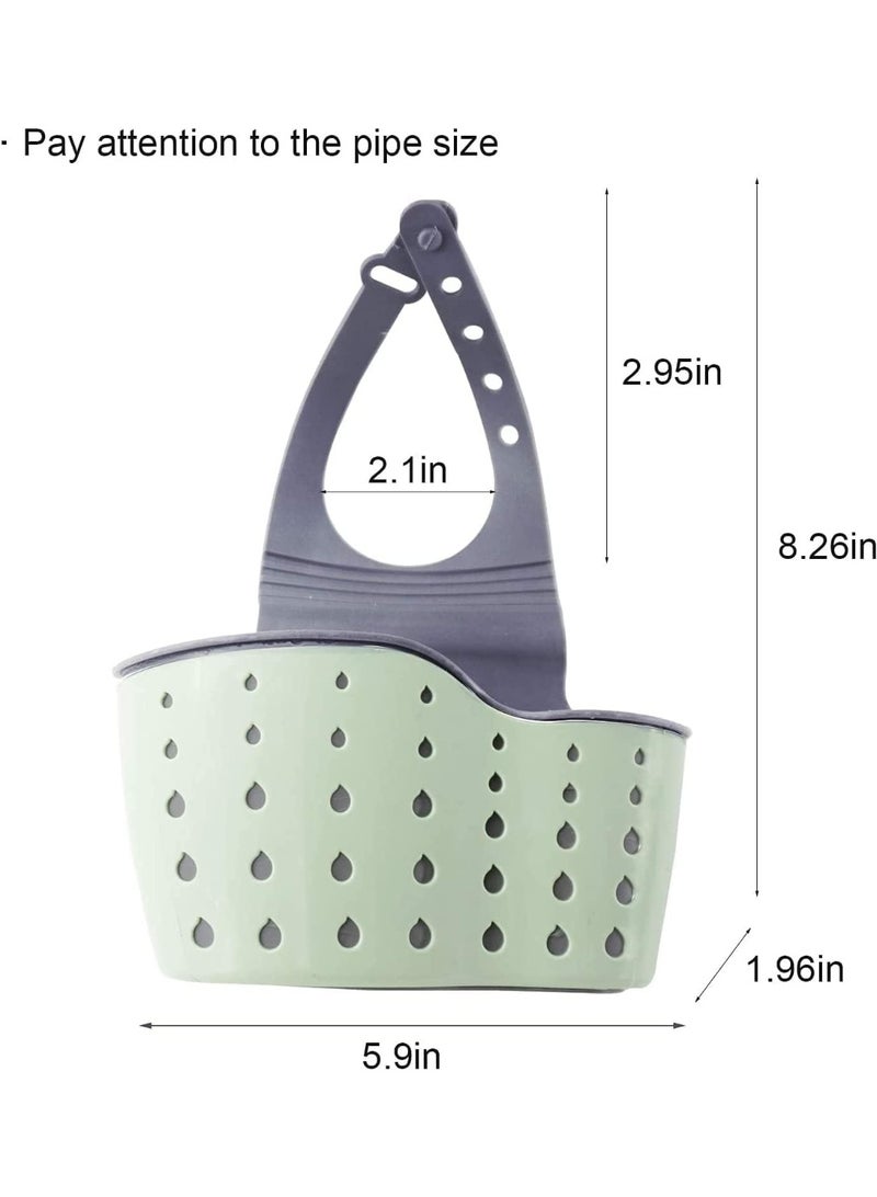 Sink Storage Basket, Kitchen Sink Sponge Holder, Kitchen Faucet Storage Rack, Hanging, Adjustable Strap, Kitchen Storage Sink Accessories (Gray/Green)  - Image 2