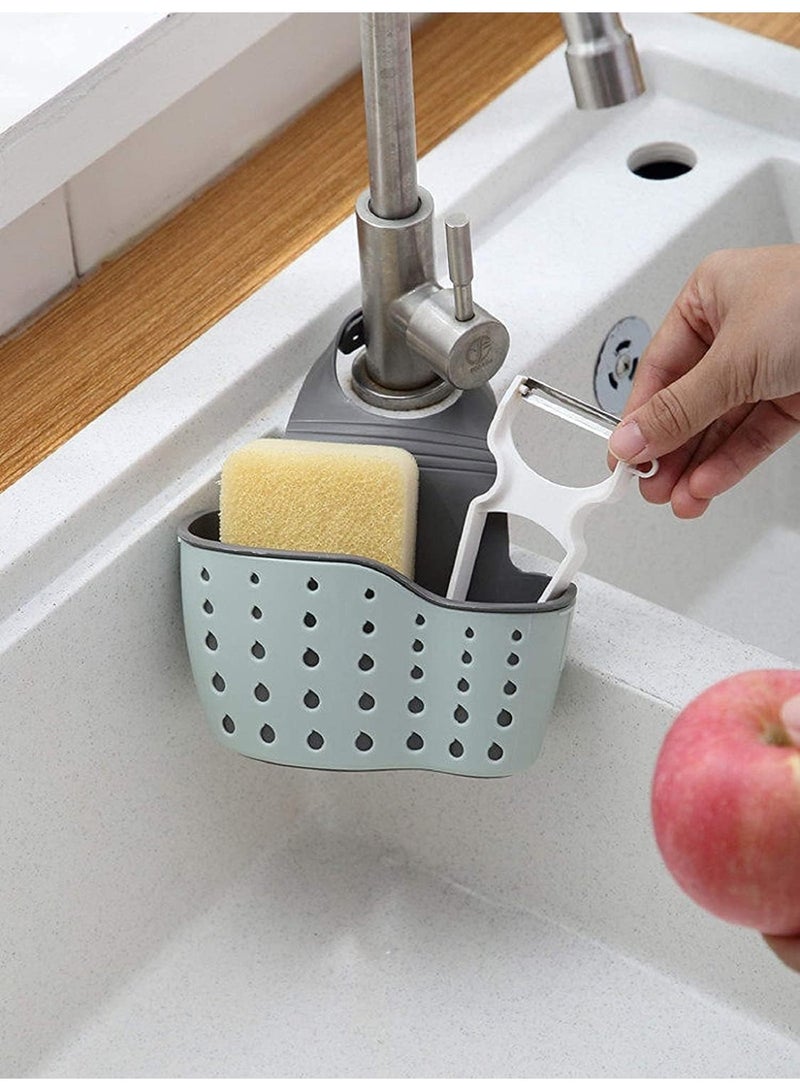 Sink Storage Basket, Kitchen Sink Sponge Holder, Kitchen Faucet Storage Rack, Hanging, Adjustable Strap, Kitchen Storage Sink Accessories (Gray/Green)  - Image 3