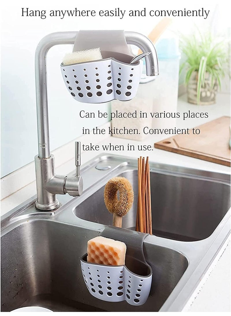 Sink Storage Basket, Kitchen Sink Sponge Holder, Kitchen Faucet Storage Rack, Hanging, Adjustable Strap, Kitchen Storage Sink Accessories (Gray/Green)  - Image 4