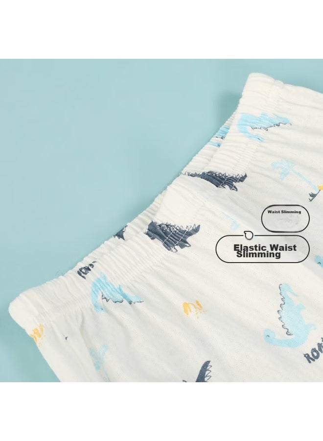 Hodo Children's Pajamas, Boys And Girls Spring Summer Thin Pure Cotton Home Wear Set, Long Sleeve Pants Air Conditioning Suit J3135 White 110 - Image 5
