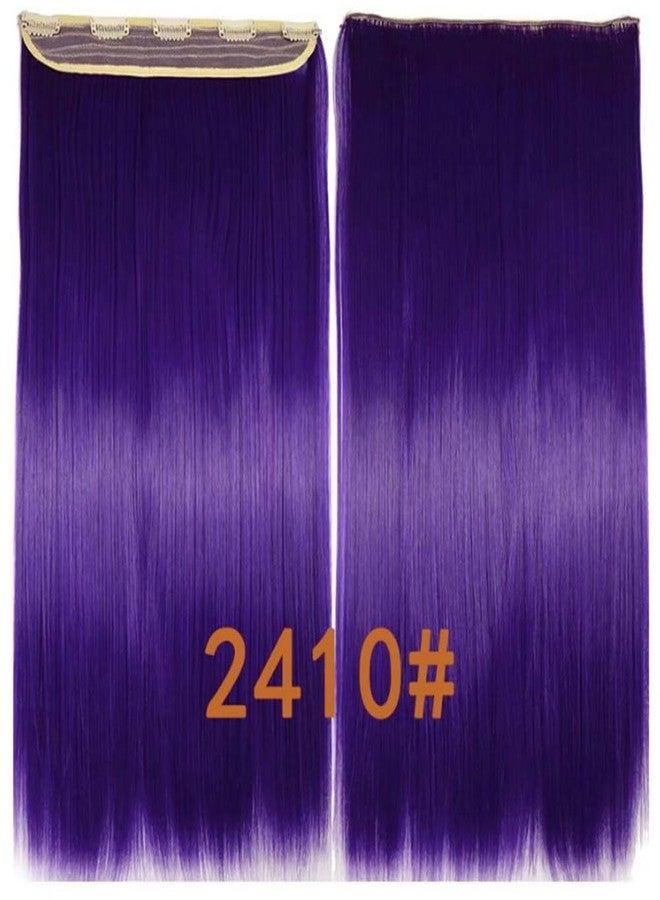iLUU Clip in Hair Extensions 100g 24" Straight Thick Synthetic Fiber Hairpiece #2410 Dark Purple 5 Clips on Hair Extension for Beauty Girls Lady Women Party - Image 5