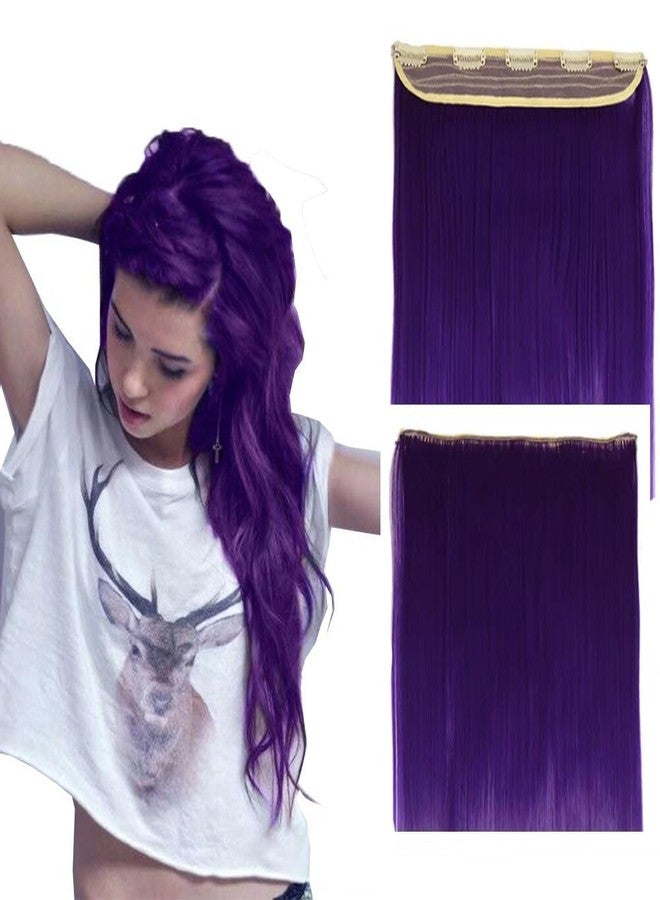 iLUU Clip in Hair Extensions 100g 24" Straight Thick Synthetic Fiber Hairpiece #2410 Dark Purple 5 Clips on Hair Extension for Beauty Girls Lady Women Party - Image 1