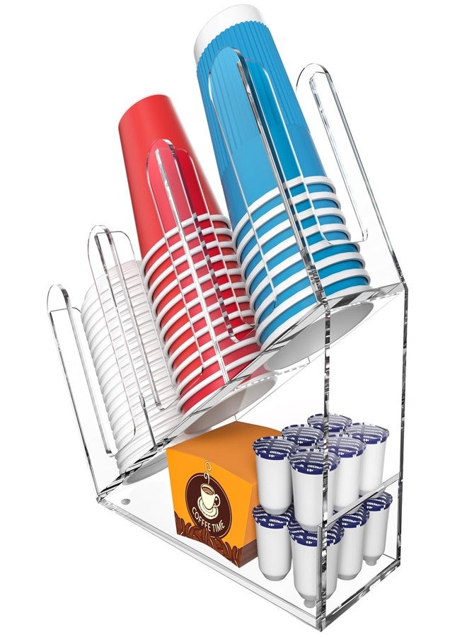 WINFFOR 3-Compartment Disposable Cup Holder - Cup and Lid Holder with Straw Organizer Clear Acrylic Cup Dispenser with Coffee Pod Storage for Coffee Station Bar Countertop Restaurant Breakroom - Image 1