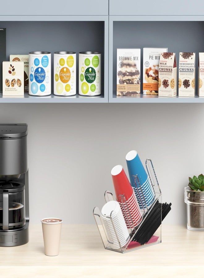 WINFFOR 3-Compartment Disposable Cup Holder - Cup and Lid Holder with Straw Organizer Clear Acrylic Cup Dispenser with Coffee Pod Storage for Coffee Station Bar Countertop Restaurant Breakroom - Image 2