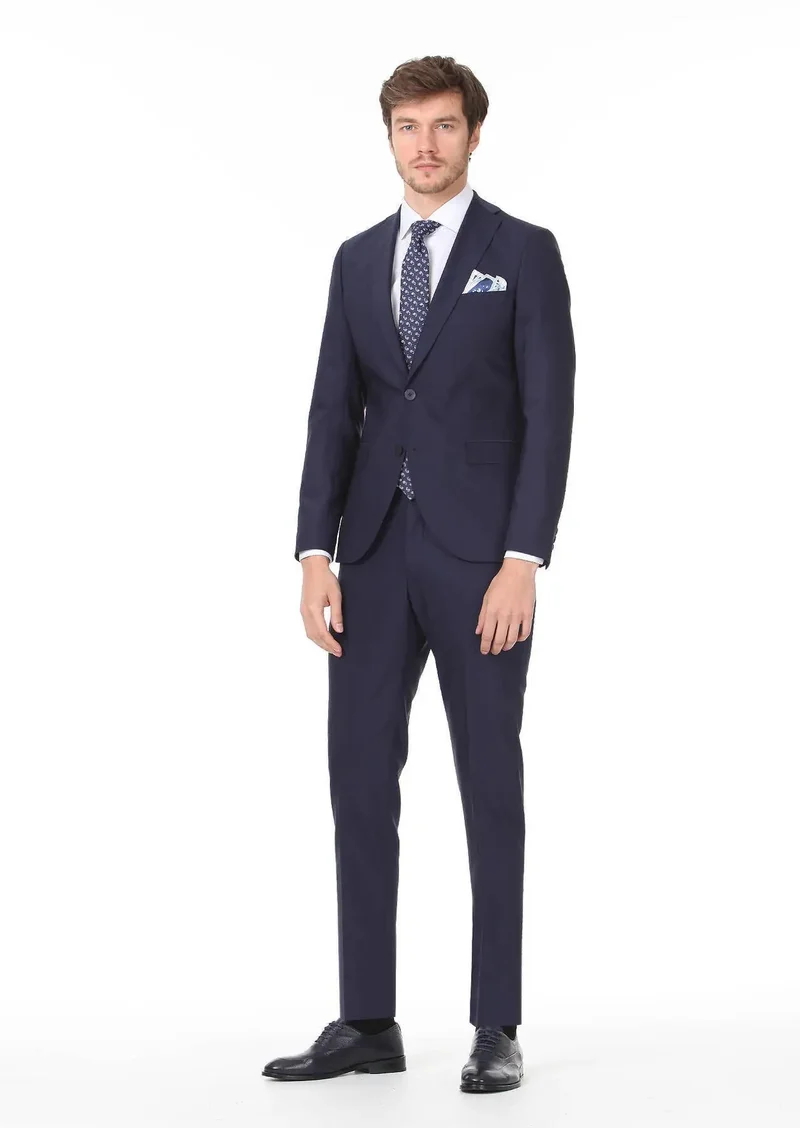 RAMSEY Saks Plain Regular Fit Wool Blended Suit