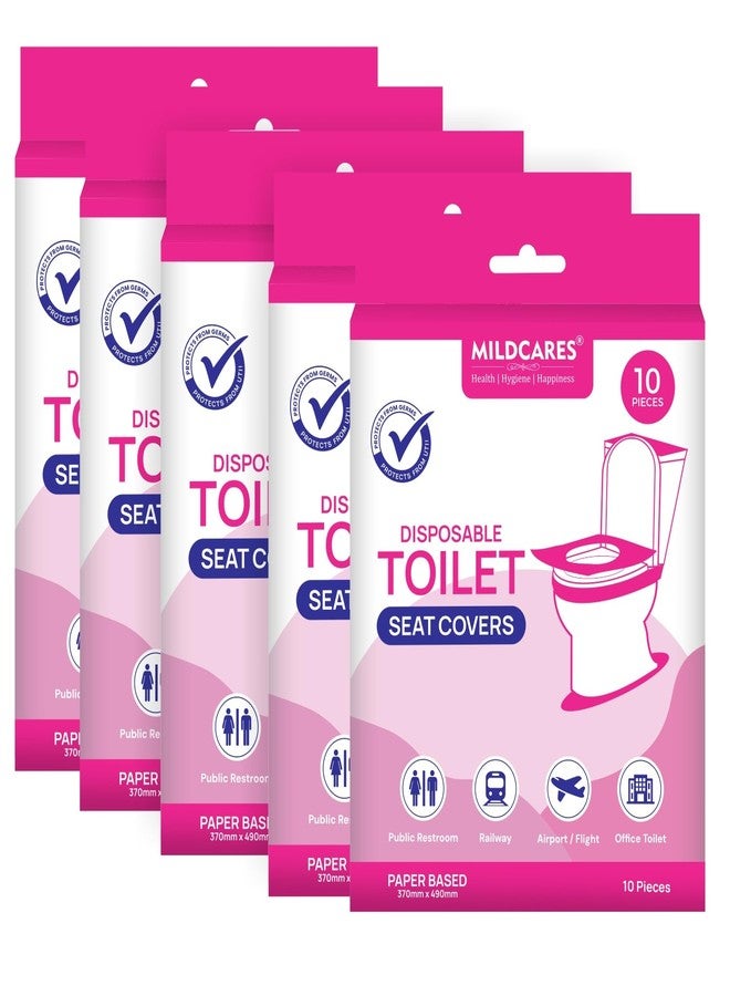 MildCares Disposable Toilet Seat Covers (Pack of 5, 50 Sheets)|Say No Direct Contact With Unhygienic Seats | Protects Against Germs For Public Toilets & Travel Essentials | Flushable & Nature Friendly - Image 1