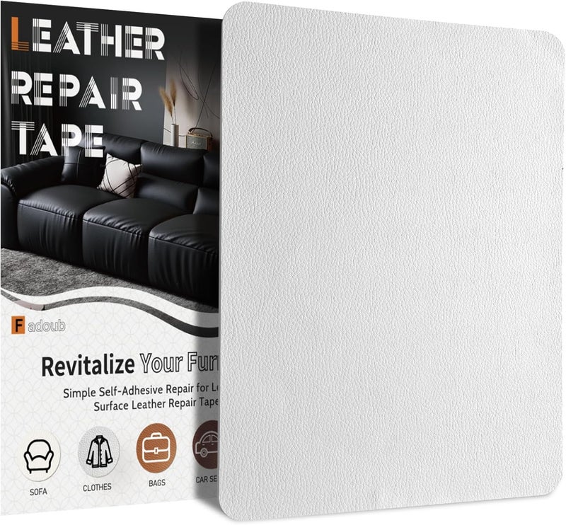 Fadoub Leather Repair Patch Tape Self-Adhesive, 8x11In Heavy Duty Vinyl Patch, Leather Repair Kit for Furniture, Sofa, Couch, Office Chair, Car Seat, Car Interior(White) - Image 1
