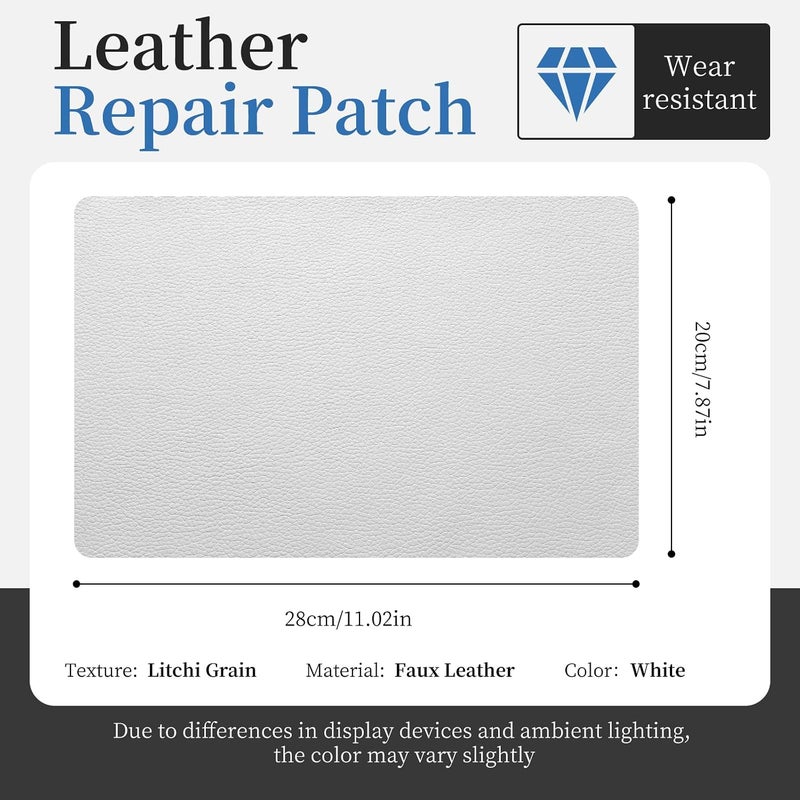 Fadoub Leather Repair Patch Tape Self-Adhesive, 8x11In Heavy Duty Vinyl Patch, Leather Repair Kit for Furniture, Sofa, Couch, Office Chair, Car Seat, Car Interior(White) - Image 2