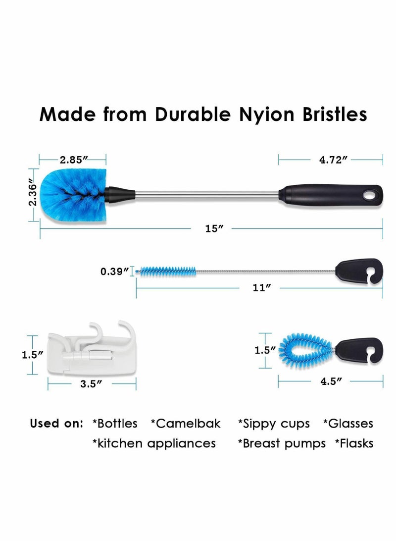 Y&D 3-in-1 Stainless Steel Water Bottle Brush Set, Long Handle Scrubbing Brush, Built for Cleaning Narrow Neck Bottles, Sport Baby Coffee Mugs, Tumblers  - Image 4