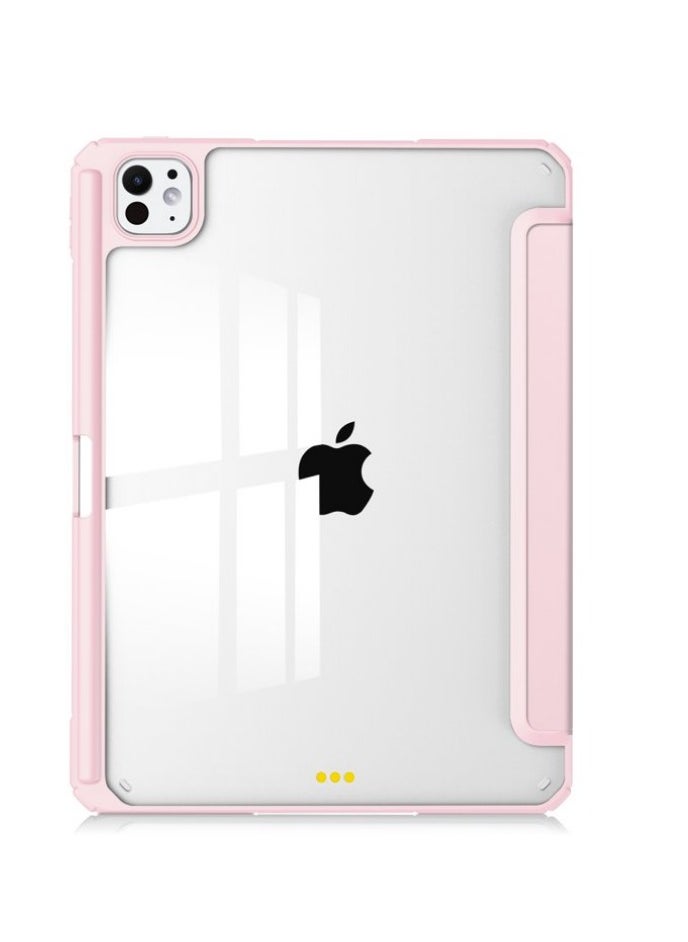 EVO Hybrid Slim Case for iPad Pro 13-inch M4 (2024), Trifold Standing Shockproof Protective Cover with Clear Transparent Back Shell Built-in Pencil Holder for iPad Pro 13" 2024,PINK  - Image 1