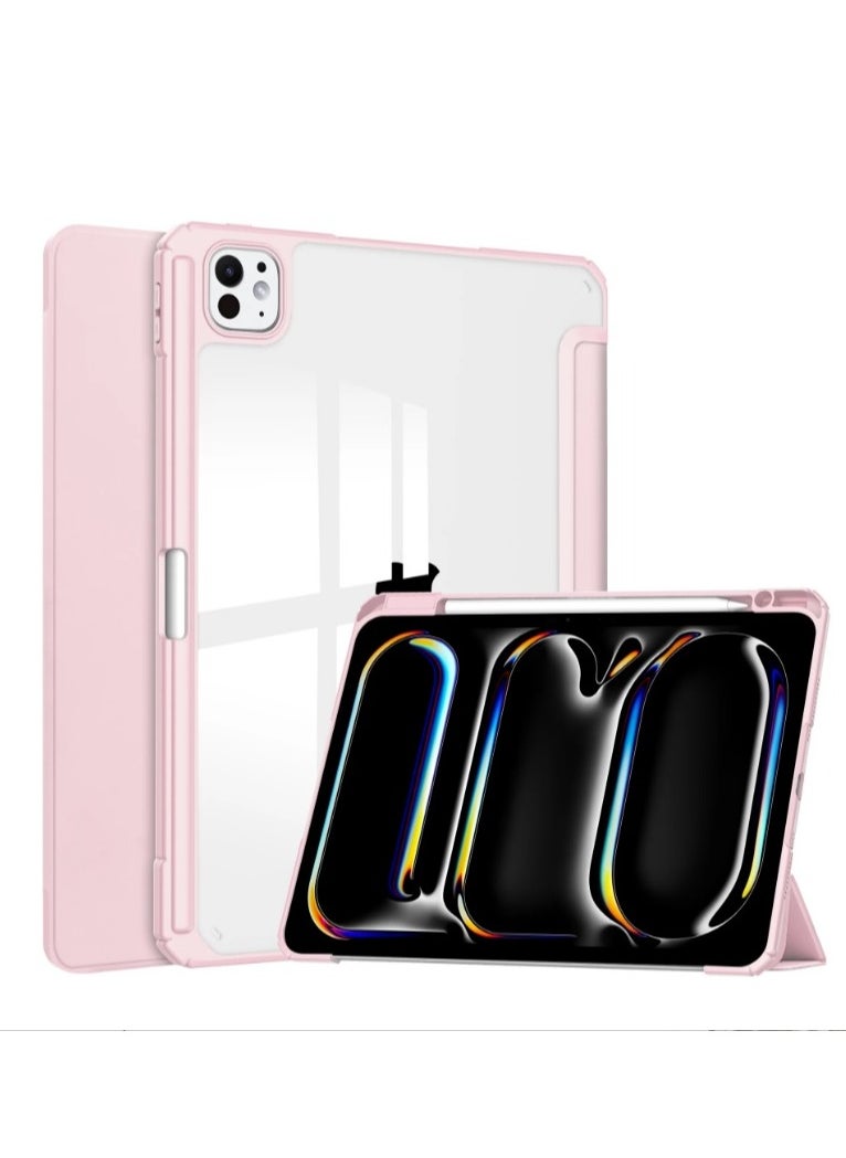 EVO Hybrid Slim Case for iPad Pro 13-inch M4 (2024), Trifold Standing Shockproof Protective Cover with Clear Transparent Back Shell Built-in Pencil Holder for iPad Pro 13" 2024,PINK  - Image 2