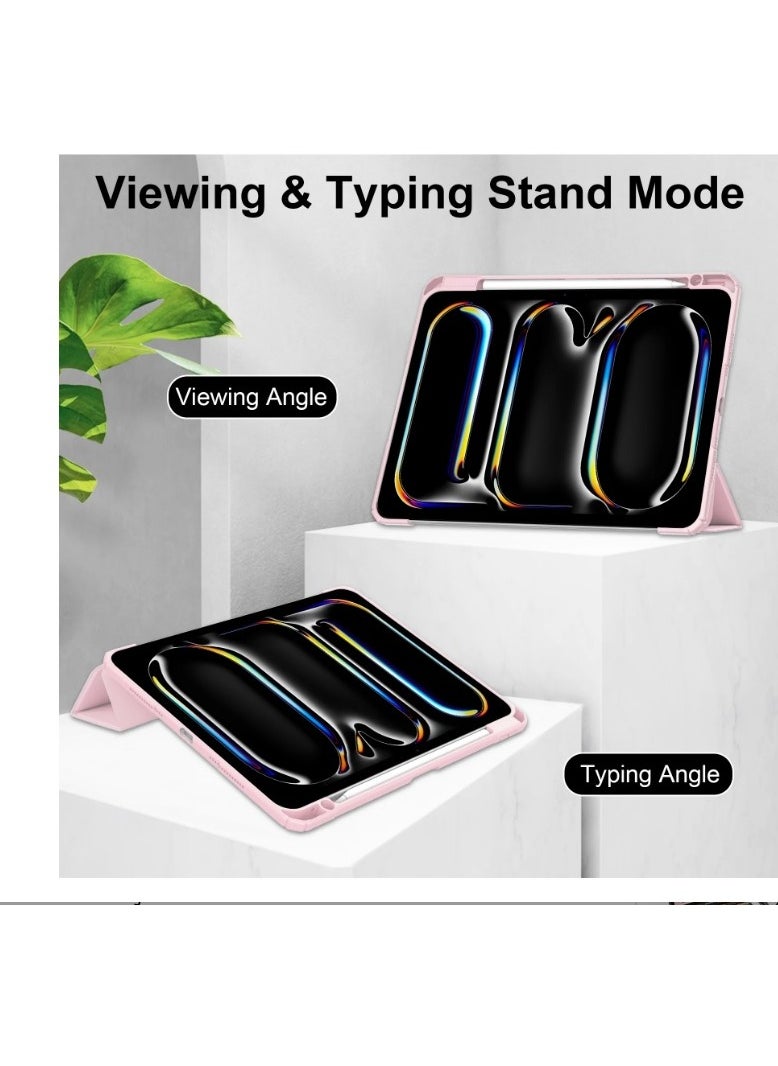 EVO Hybrid Slim Case for iPad Pro 13-inch M4 (2024), Trifold Standing Shockproof Protective Cover with Clear Transparent Back Shell Built-in Pencil Holder for iPad Pro 13" 2024,PINK  - Image 4