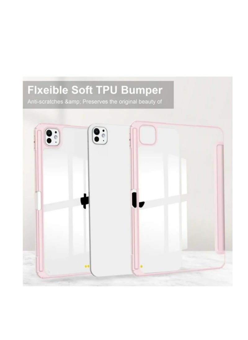 EVO Hybrid Slim Case for iPad Pro 13-inch M4 (2024), Trifold Standing Shockproof Protective Cover with Clear Transparent Back Shell Built-in Pencil Holder for iPad Pro 13" 2024,PINK  - Image 5