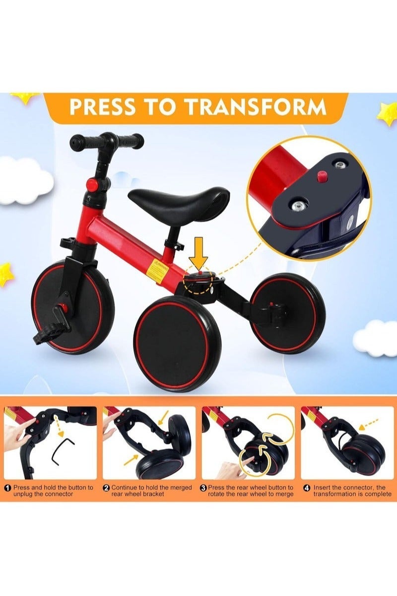 KIIUMI Kids Balance Bike Tricycles, Toddlers Trike with Adjustable Seat, Red - Image 3