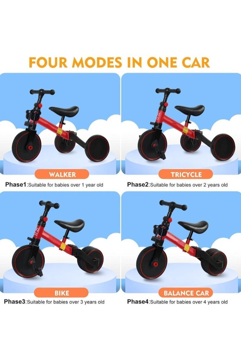 KIIUMI Kids Balance Bike Tricycles, Toddlers Trike with Adjustable Seat, Red - Image 2