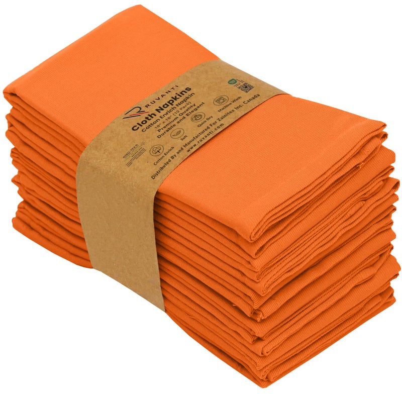 Ruvanti Cloth Napkins Set of 12 18x18 Inches Napkins Cloth Washable Soft Durable Absorbent Cotton Blend Table Dinner Napkins Cloth for Thanksgiving Halloween Dinners Parties OrangeFall
