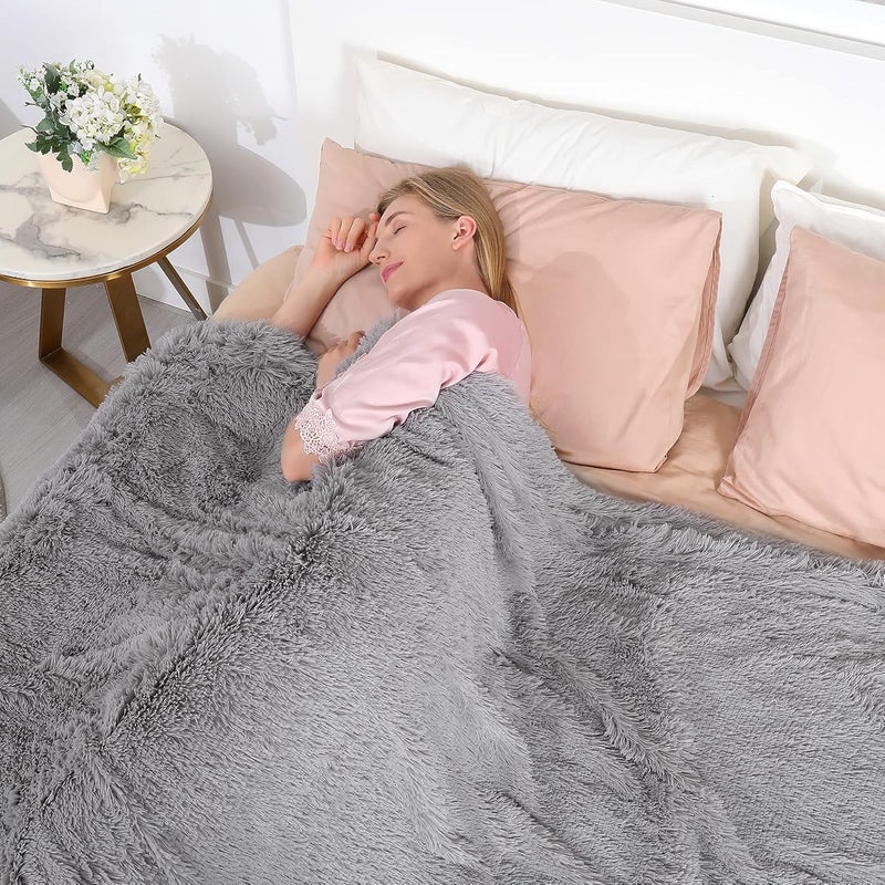 Tuddrom Decorative Extra Soft Faux Fur Blanket Queen Size 80" x 90",Solid Reversible Fuzzy Fluffy Cozy Plush Fleece Comfy Microfiber Blanket for Couch Sofa Bed,Grey - Image 3