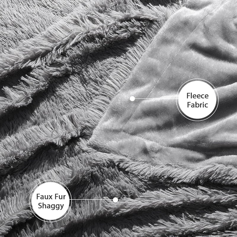 Tuddrom Decorative Extra Soft Faux Fur Blanket Queen Size 80" x 90",Solid Reversible Fuzzy Fluffy Cozy Plush Fleece Comfy Microfiber Blanket for Couch Sofa Bed,Grey - Image 5